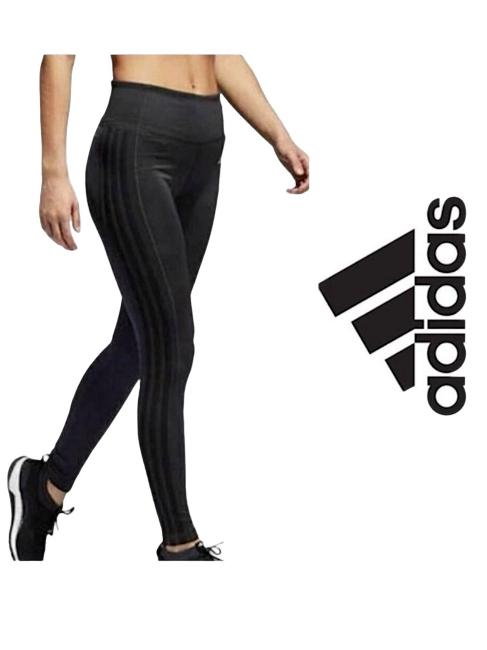 Adidas Climalite Black Leggings High Rise 3 Stripe Athletic Pants Women’s Large